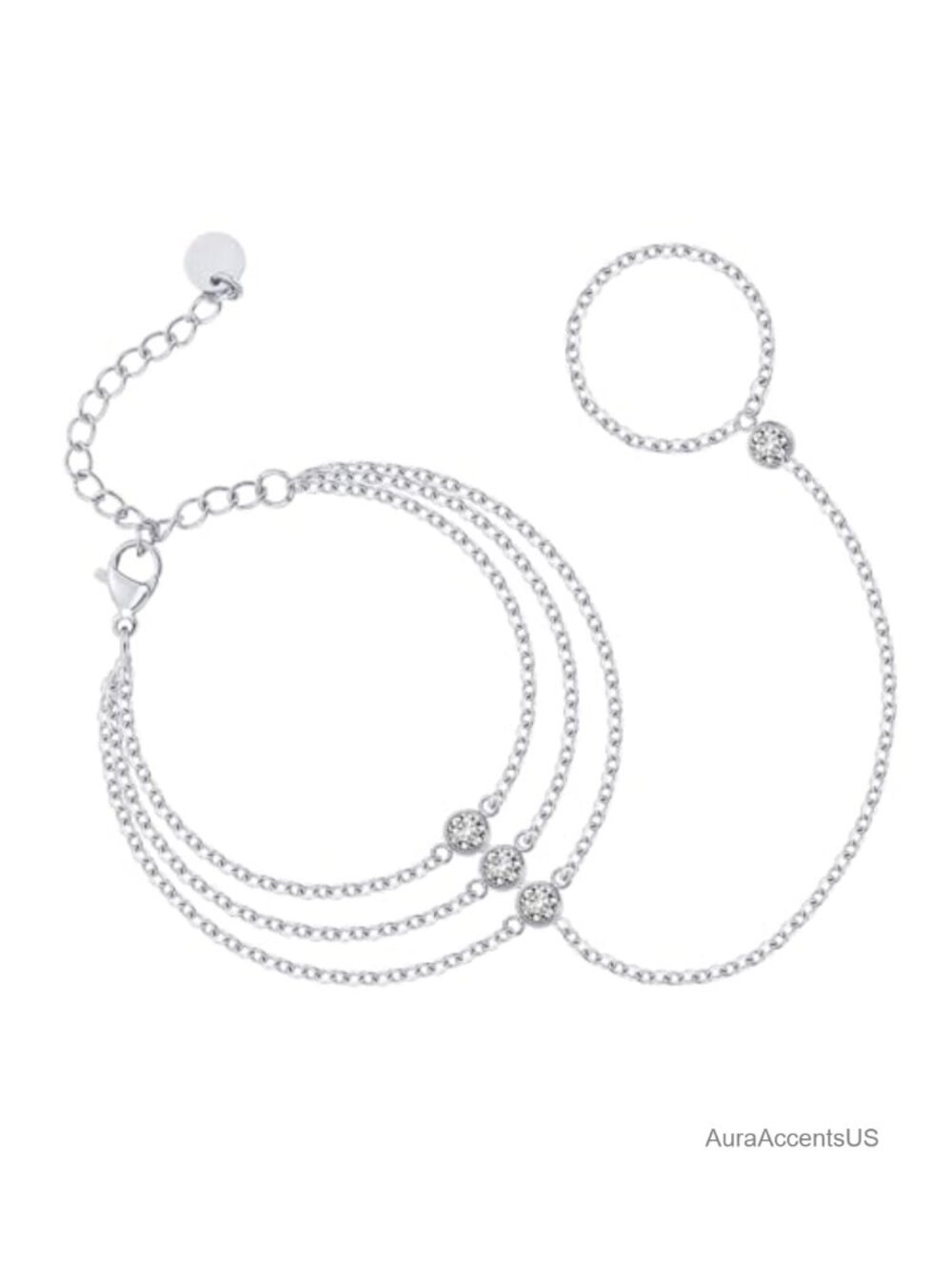 14K Gold Plated Layered Hand Chain Bracelet for Women, Adjustable Dainty Finger